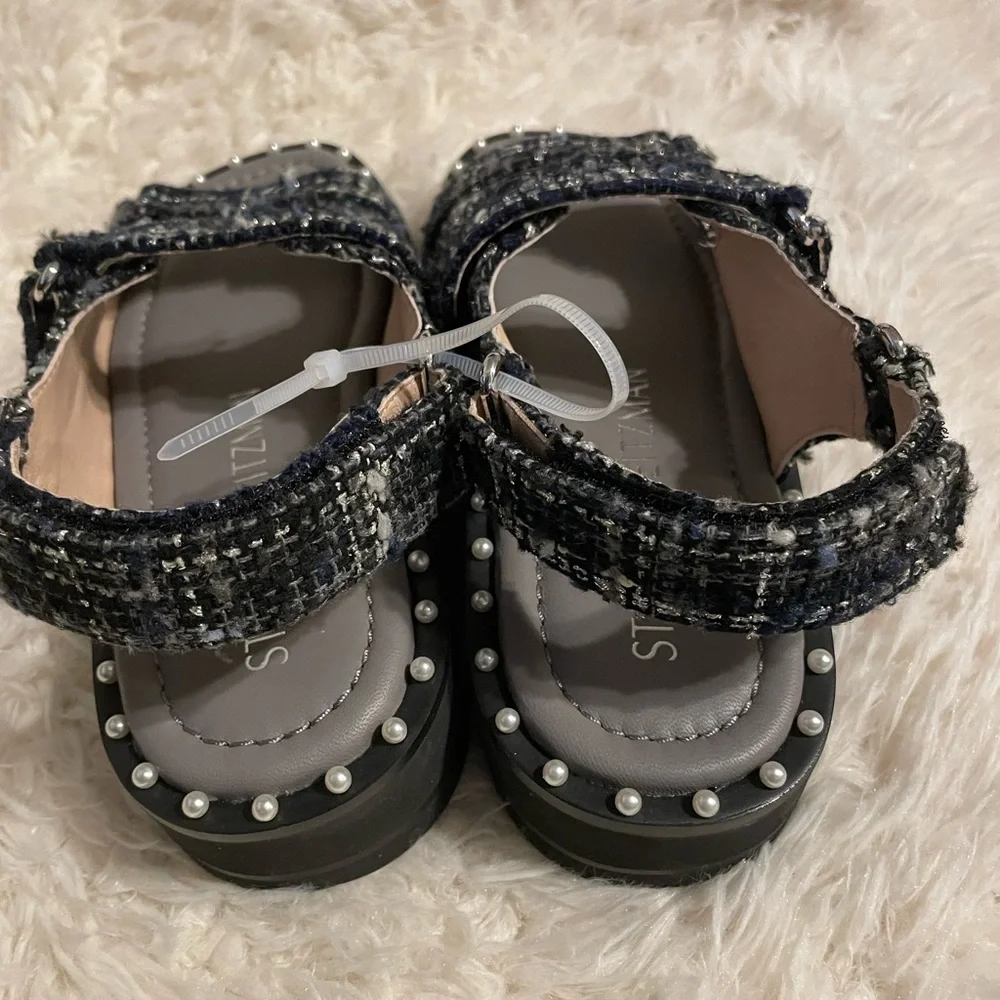 Stuart Weitzman Zoe Lift Embellished Tweed Sandals